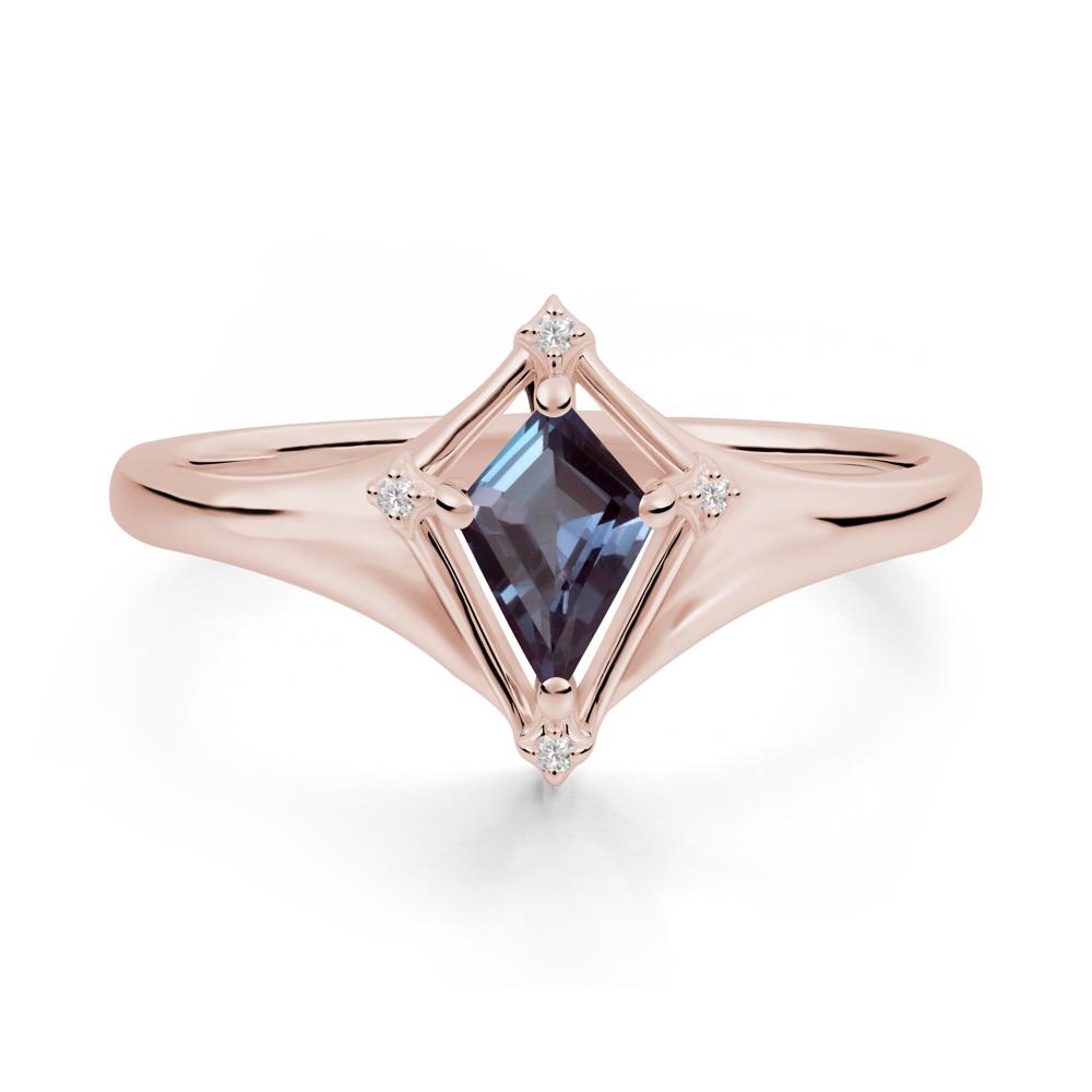Kite Cut Alexandrite Ring with Compass Setting - LUO Jewelry #metal_14k rose gold