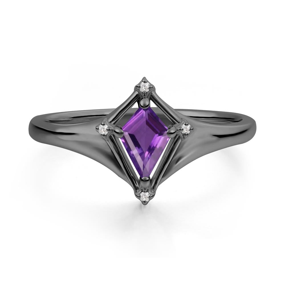 Kite Cut Amethyst Ring with Compass Setting - LUO Jewelry #metal_black finish sterling silver