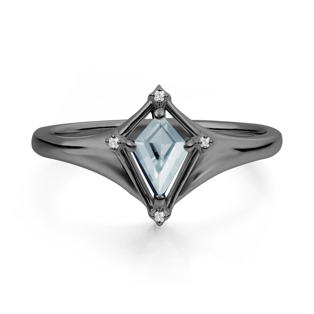 Kite Cut Aquamarine Ring with Compass Setting - LUO Jewelry #metal_black finish sterling silver