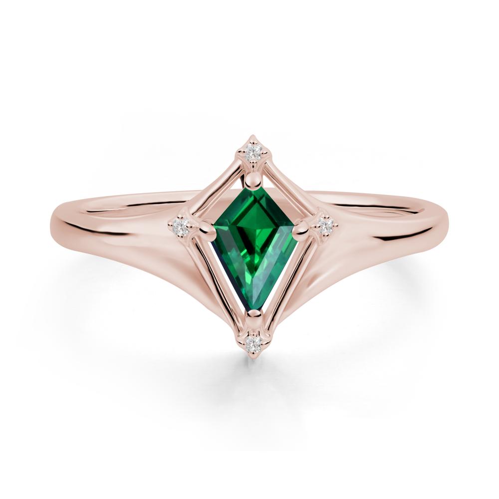 Kite Cut Emerald Ring with Compass Setting - LUO Jewelry #metal_14k rose gold