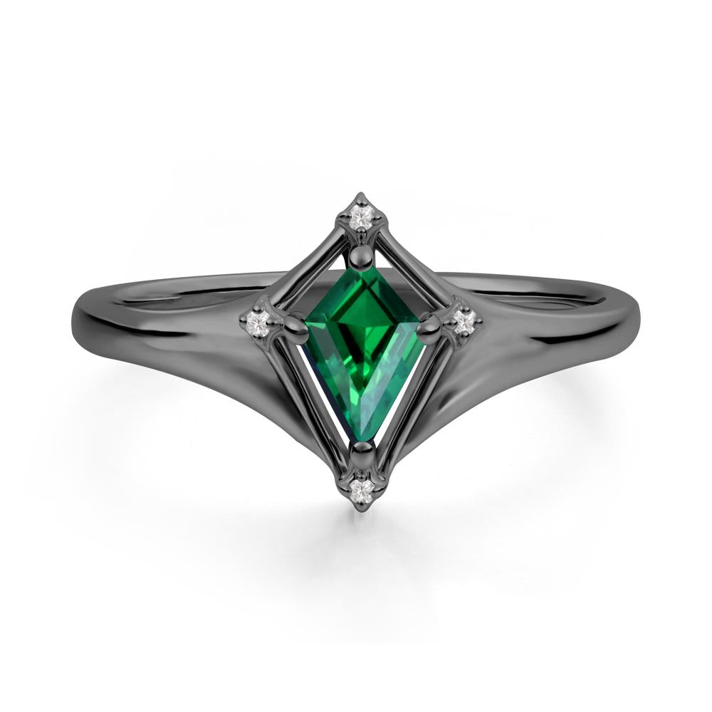 Kite Cut Emerald Ring with Compass Setting - LUO Jewelry #metal_black finish sterling silver