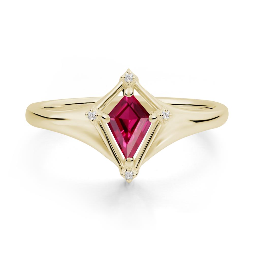 Kite Cut Ruby Ring with Compass Setting - LUO Jewelry #metal_14k yellow gold
