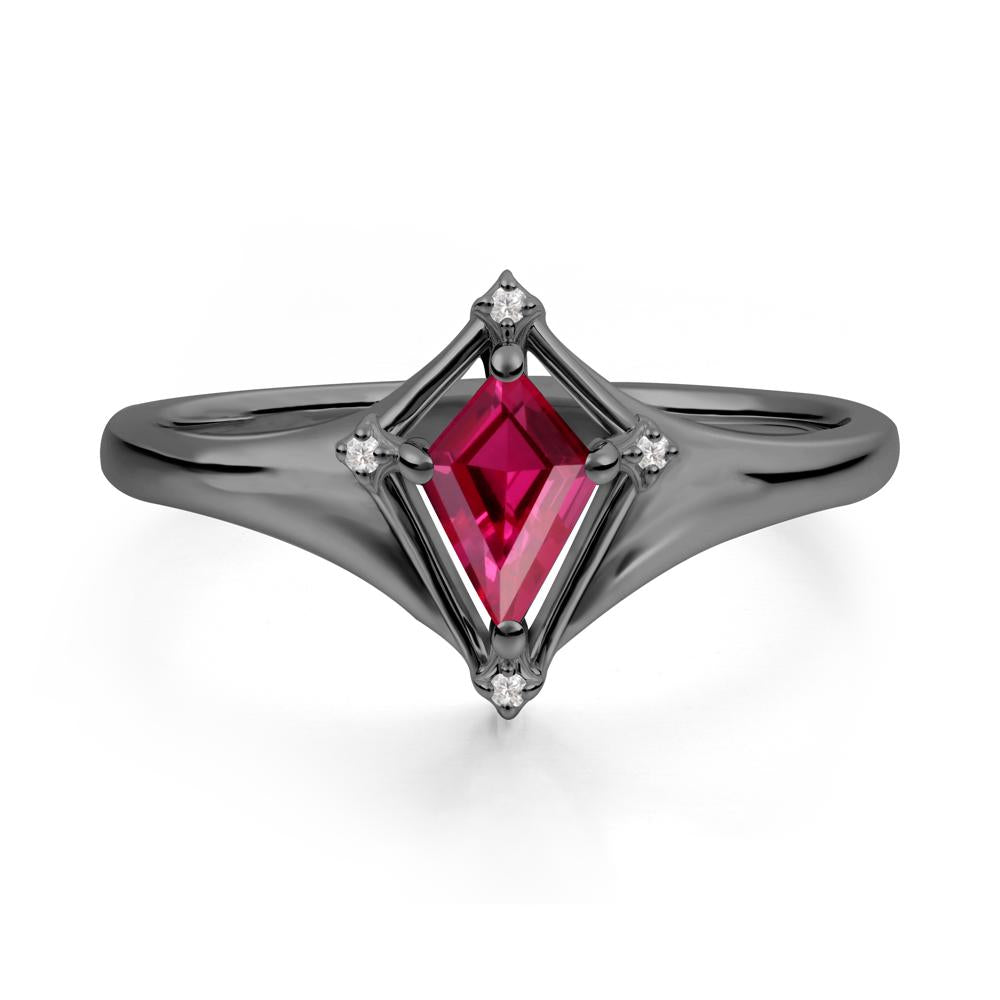 Kite Cut Ruby Ring with Compass Setting - LUO Jewelry #metal_black finish sterling silver