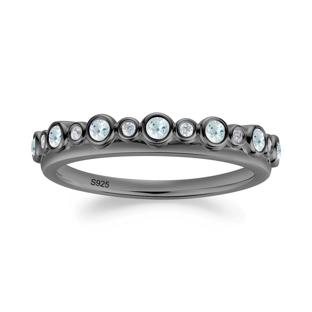 Alternating Aquamarine and Cubic Zirconia Bubble Band Ring - LUO Jewelry #metal_black finish sterling silver