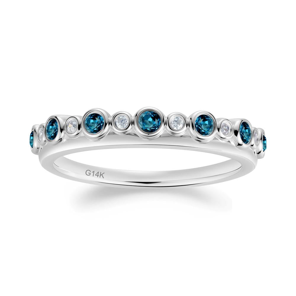 Alternating London Blue Topaz and Cubic Zirconia Bubble Band Ring - LUO Jewelry #metal_14k white gold