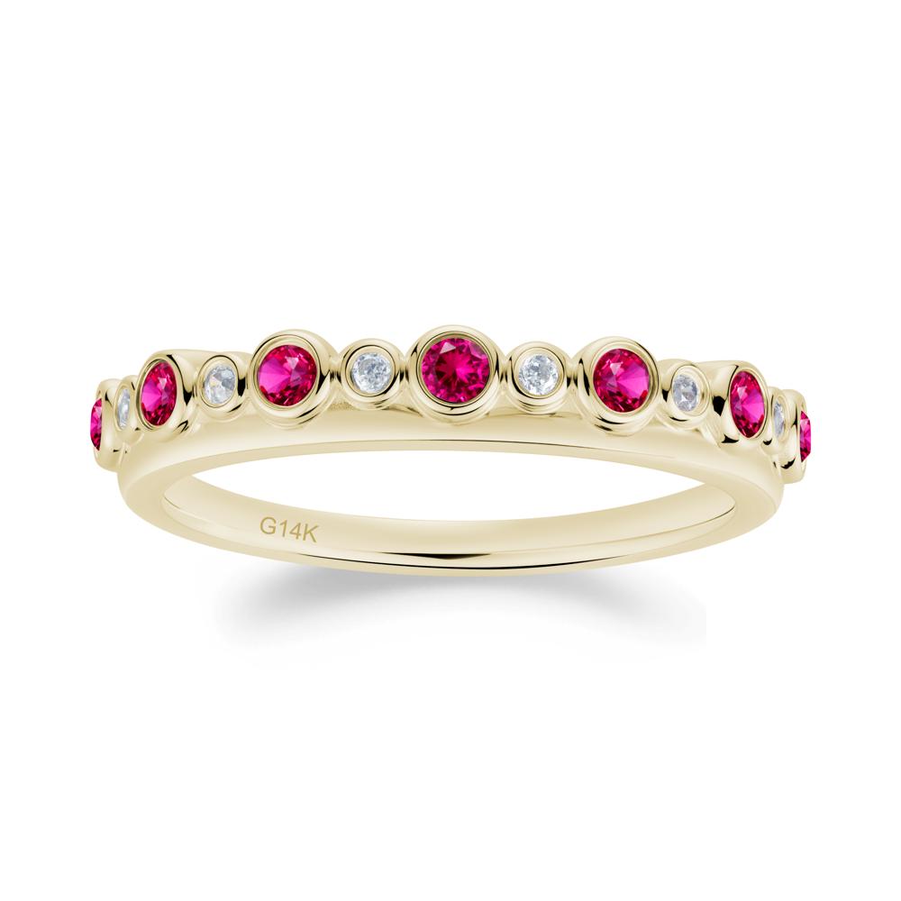 Alternating Ruby and Cubic Zirconia Bubble Band Ring - LUO Jewelry #metal_14k yellow gold