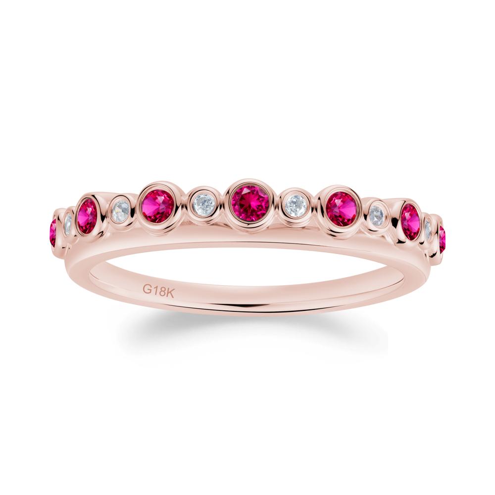 Alternating Ruby and Cubic Zirconia Bubble Band Ring - LUO Jewelry #metal_18k rose gold