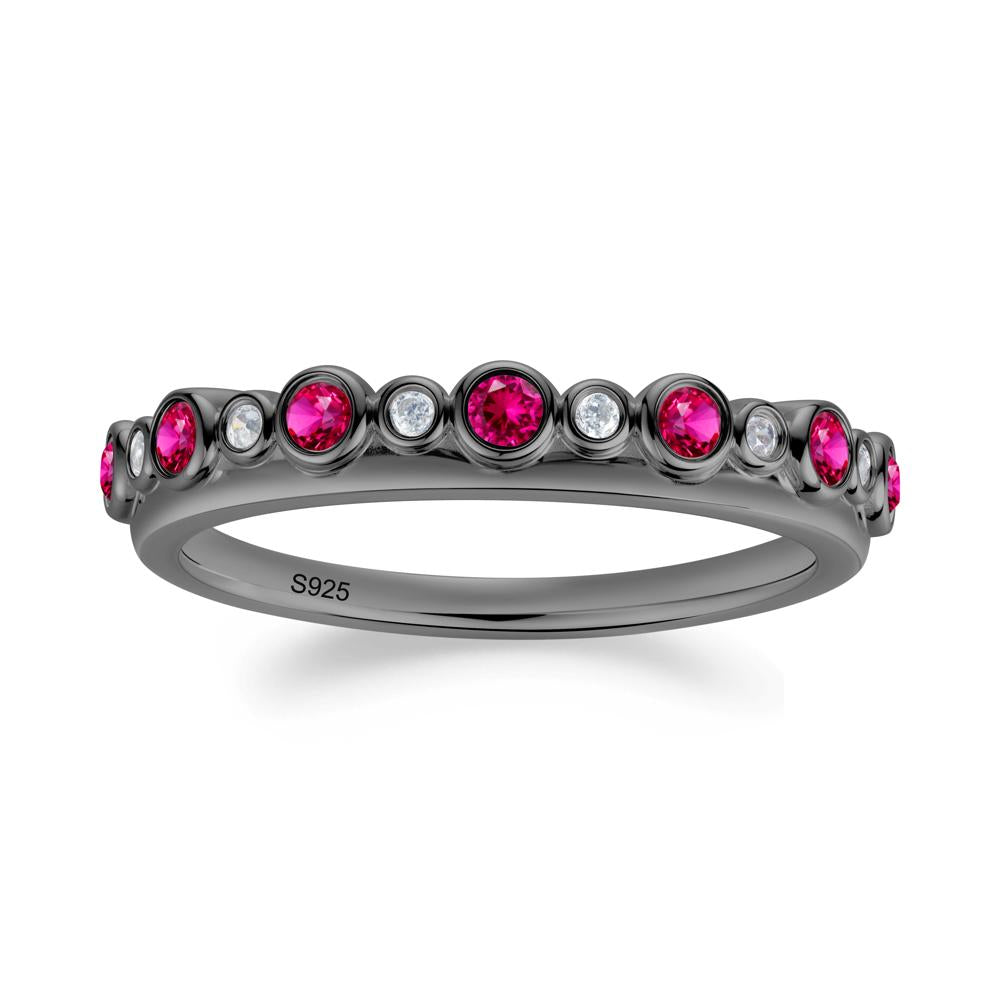 Alternating Ruby and Cubic Zirconia Bubble Band Ring - LUO Jewelry #metal_black finish sterling silver