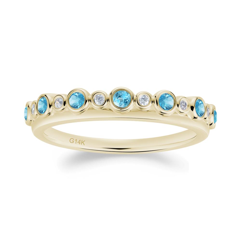 Alternating Swiss Blue Topaz and Cubic Zirconia Bubble Band Ring - LUO Jewelry #metal_14k yellow gold