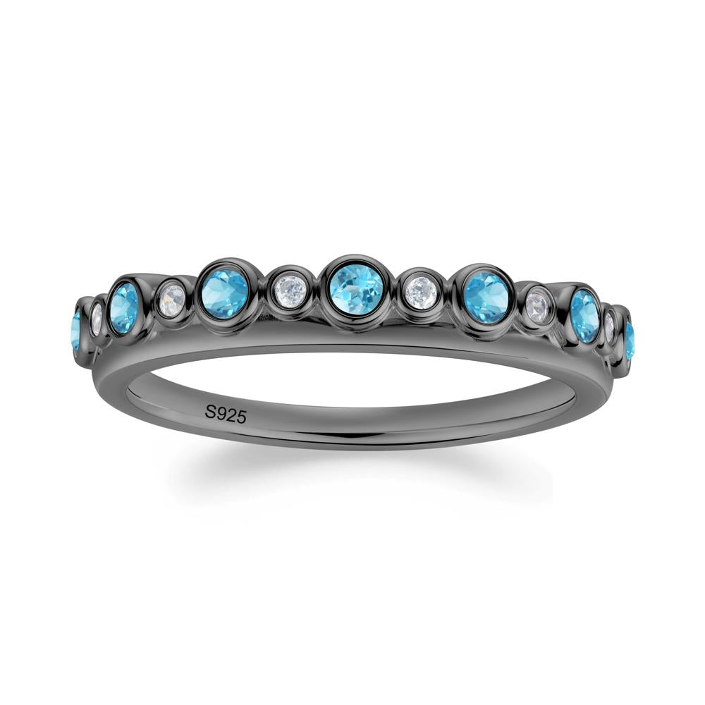 Alternating Swiss Blue Topaz and Cubic Zirconia Bubble Band Ring - LUO Jewelry #metal_black finish sterling silver