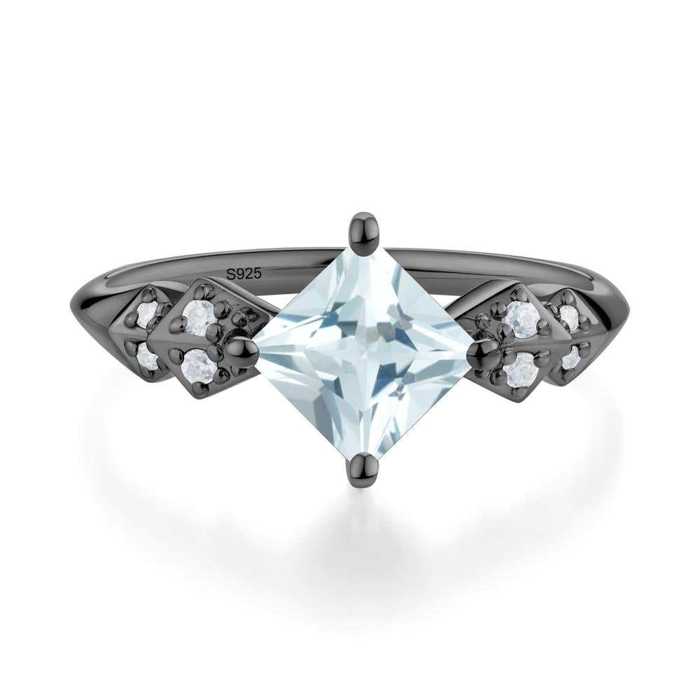 Square Aquamarine Engagement Ring - LUO Jewelry #metal_black finish sterling silver