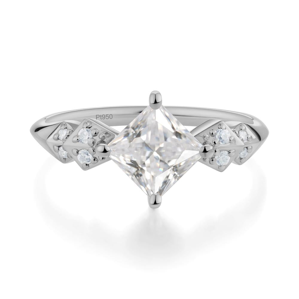 Square Cubic Zirconia Engagement Ring - LUO Jewelry #metal_platinum