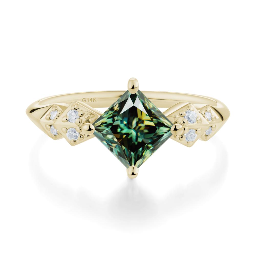 Square Green Moissanite Engagement Ring - LUO Jewelry #metal_14k yellow gold