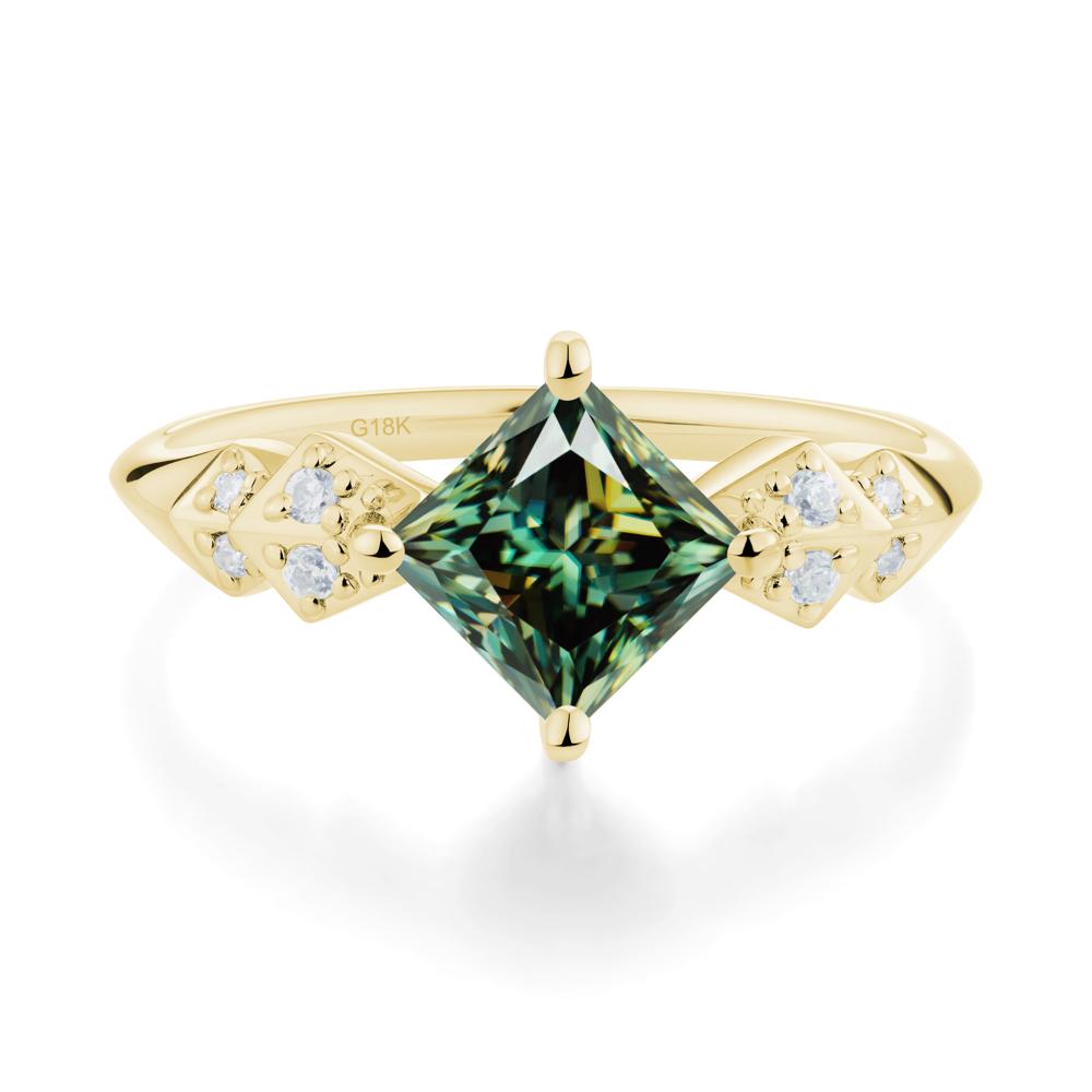 Square Green Moissanite Engagement Ring - LUO Jewelry #metal_18k yellow gold