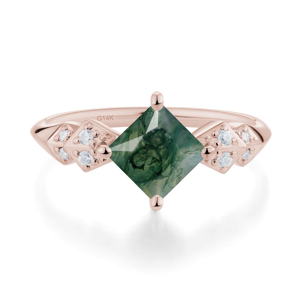 Square Moss Agate Engagement Ring - LUO Jewelry #metal_14k rose gold