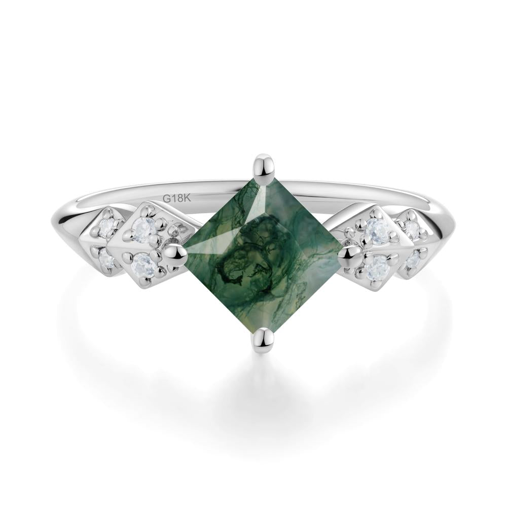 Square Moss Agate Engagement Ring - LUO Jewelry #metal_18k white gold