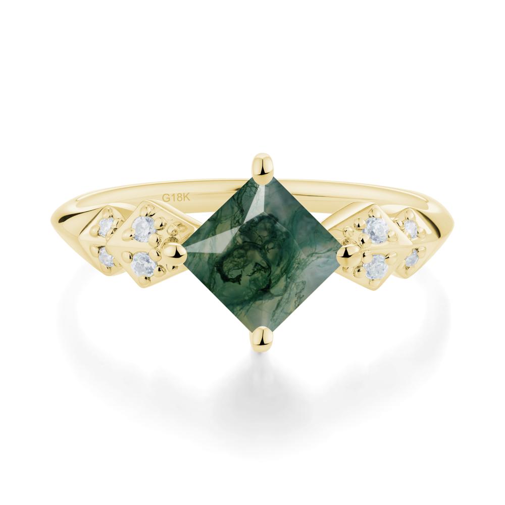 Square Moss Agate Engagement Ring - LUO Jewelry #metal_18k yellow gold