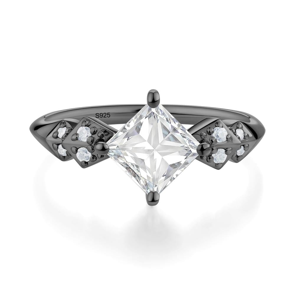 Square Moissanite Engagement Ring - LUO Jewelry #metal_black finish sterling silver