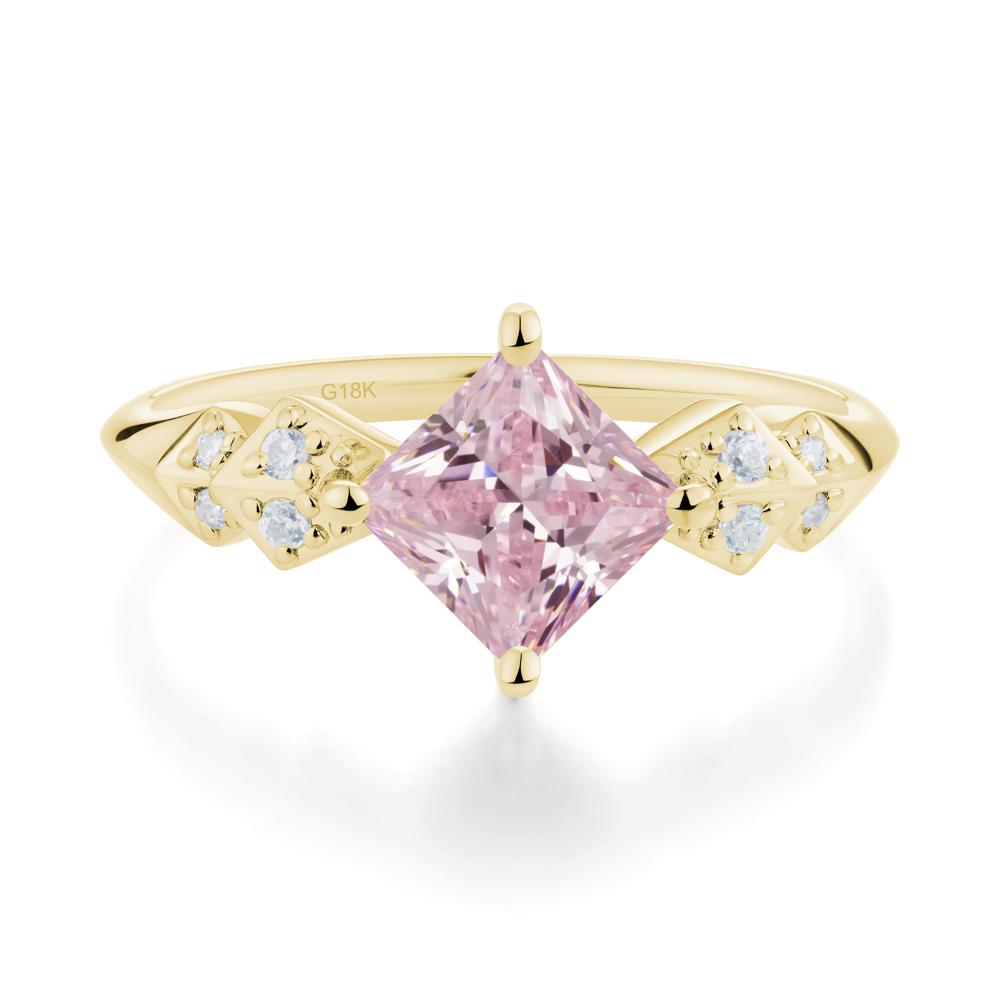 Square Pink Cubic Zirconia Engagement Ring - LUO Jewelry #metal_18k yellow gold