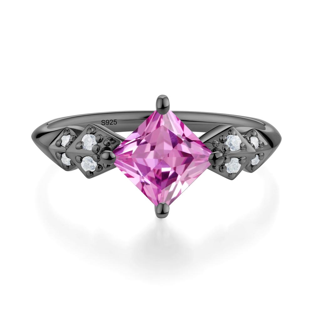Square Pink Sapphire Engagement Ring - LUO Jewelry #metal_black finish sterling silver