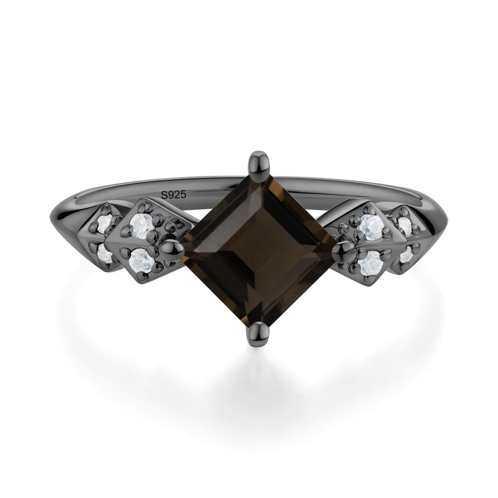 Square Smoky Quartz Engagement Ring - LUO Jewelry #metal_black finish sterling silver