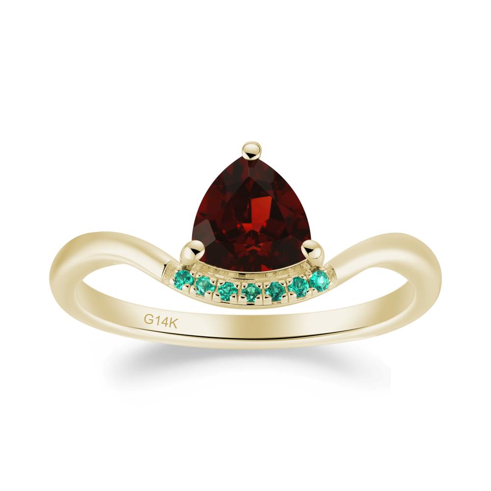 Unique Trilliant Cut Garnet and Emerald Ring - LUO Jewelry #metal_14k yellow gold