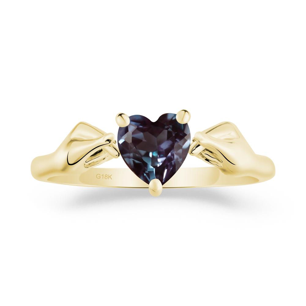 Heart Shaped Alexandrite Ring with Finger Heart - LUO Jewelry #metal_18k yellow gold