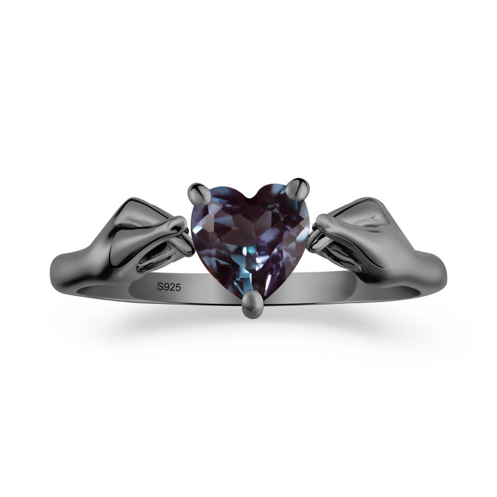Heart Shaped Alexandrite Ring with Finger Heart - LUO Jewelry #metal_black finish sterling silver