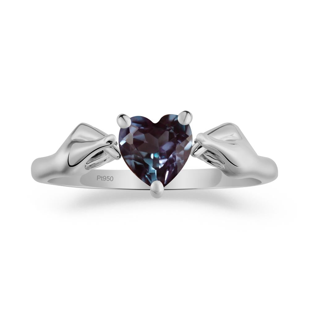 Heart Shaped Alexandrite Ring with Finger Heart - LUO Jewelry #metal_platinum