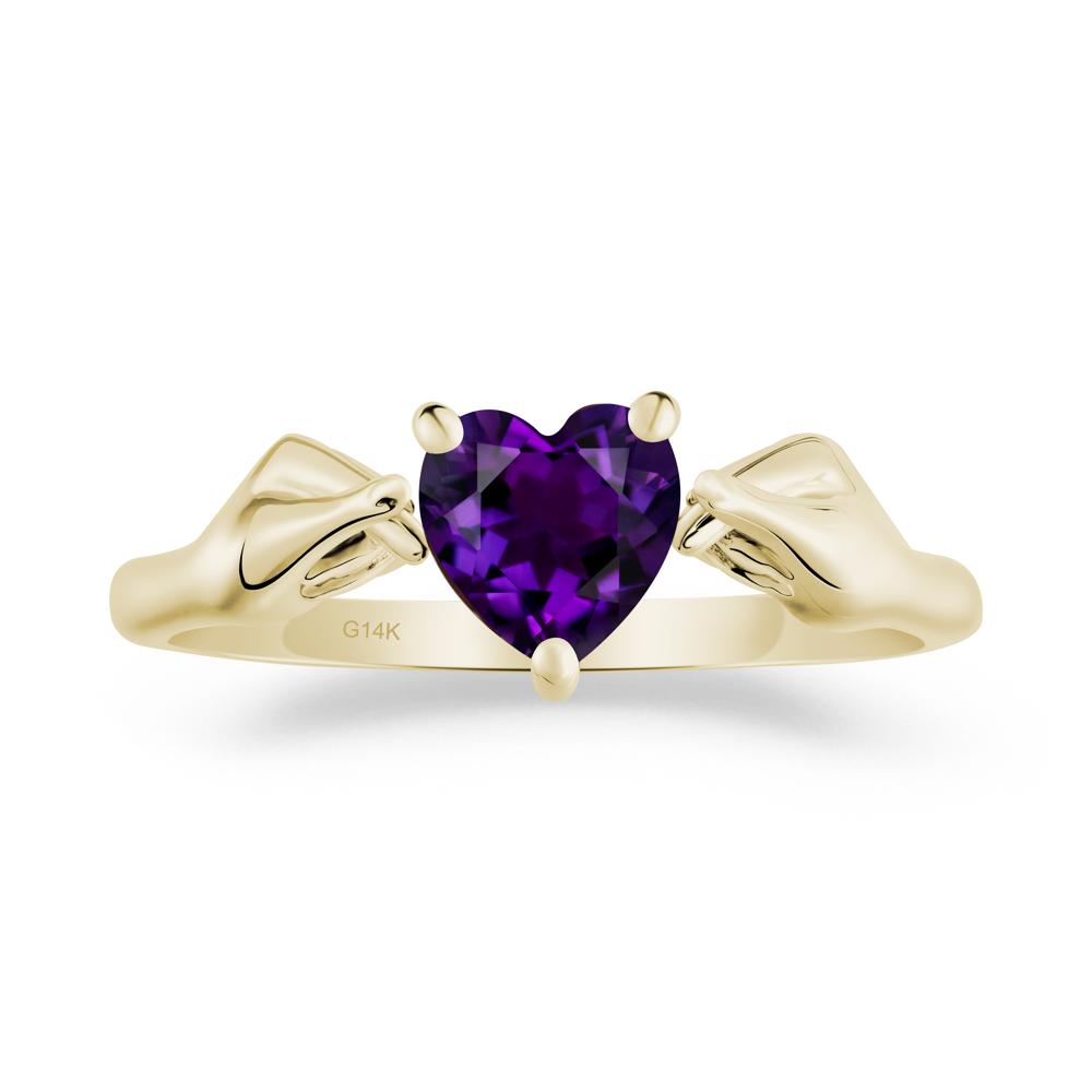Finger Heart Amethyst Solitaire Ring - LUO Jewelry #metal_14k yellow gold