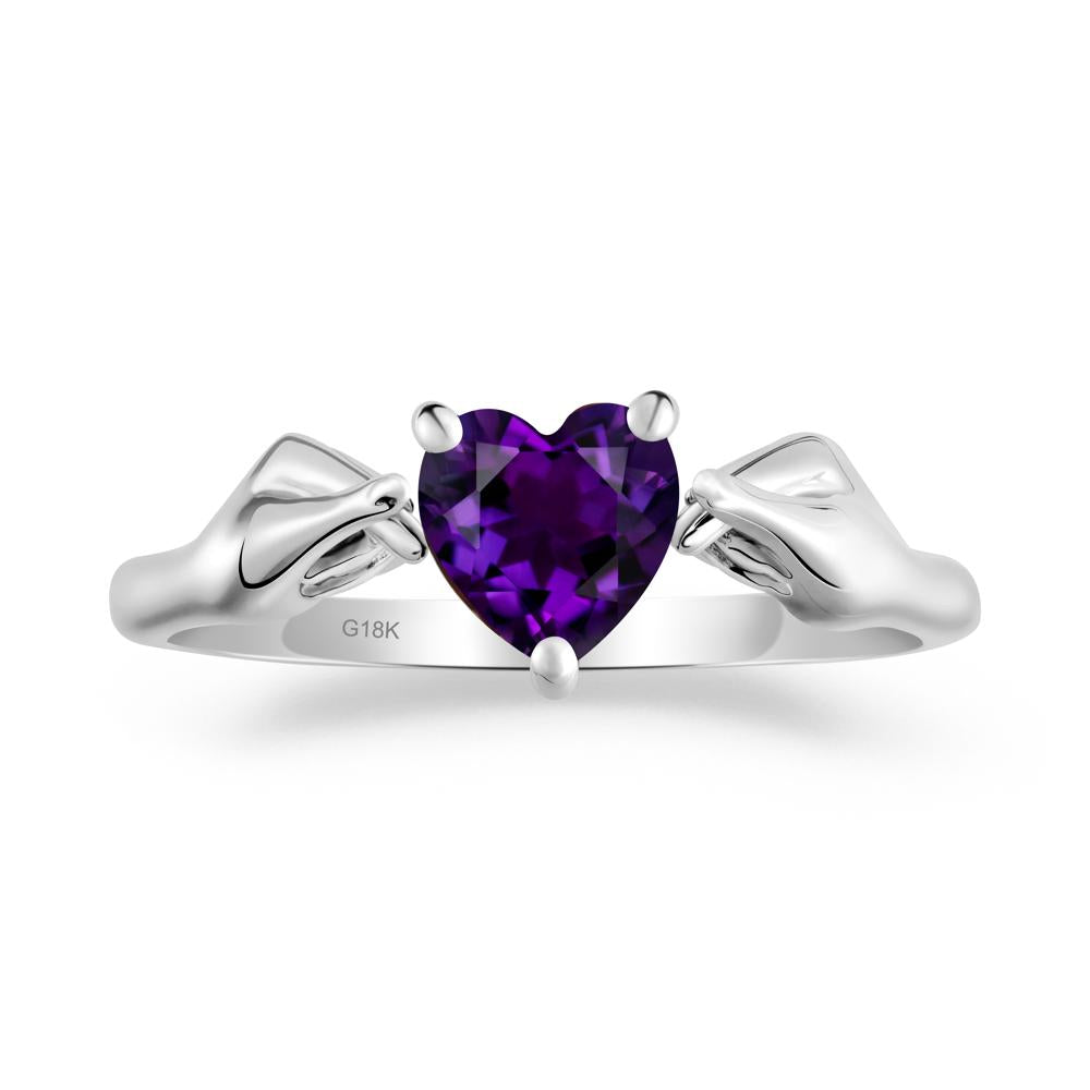 Finger Heart Amethyst Solitaire Ring - LUO Jewelry #metal_18k white gold