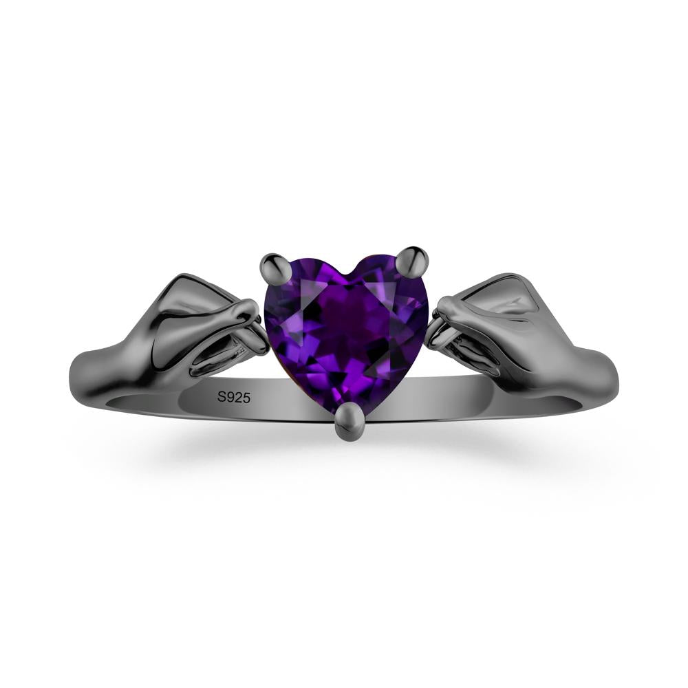 Finger Heart Amethyst Solitaire Ring - LUO Jewelry #metal_black finish sterling silver