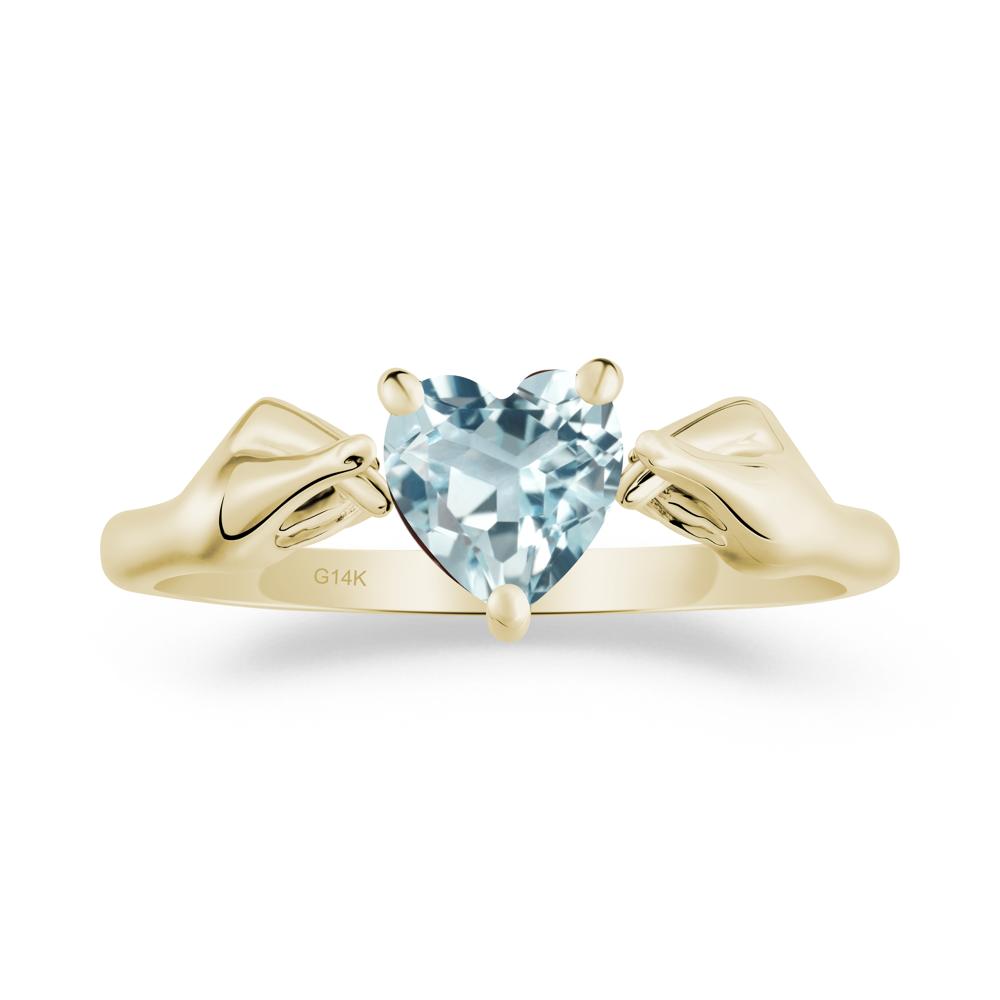 Heart Shaped Aquamarine Ring with Finger Heart - LUO Jewelry #metal_14k yellow gold