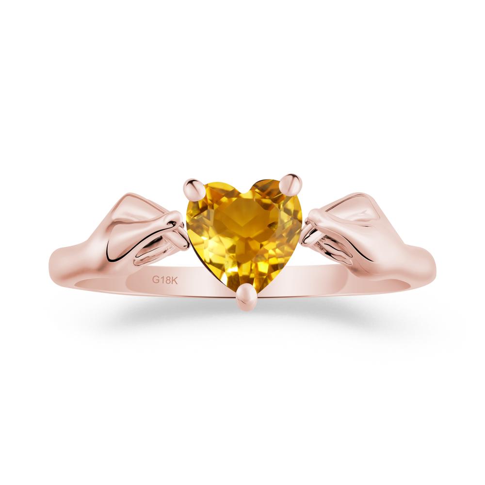 Finger Heart Citrine Solitaire Ring - LUO Jewelry #metal_18k rose gold
