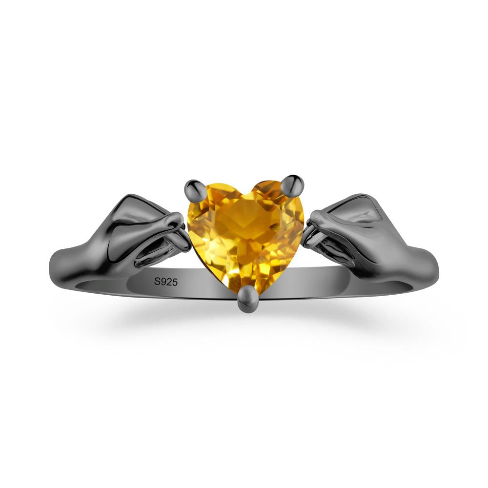 Finger Heart Citrine Solitaire Ring - LUO Jewelry #metal_black finish sterling silver