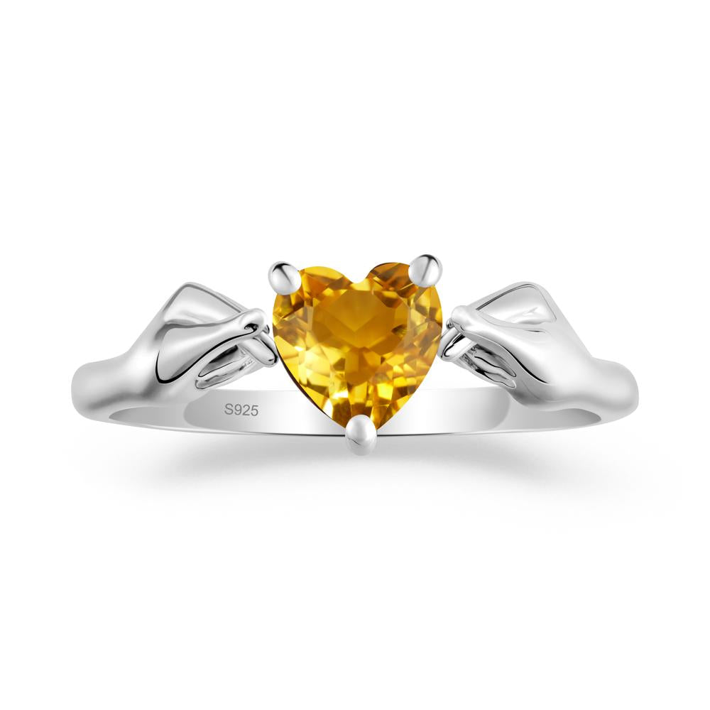 Finger Heart Citrine Solitaire Ring - LUO Jewelry #metal_sterling silver