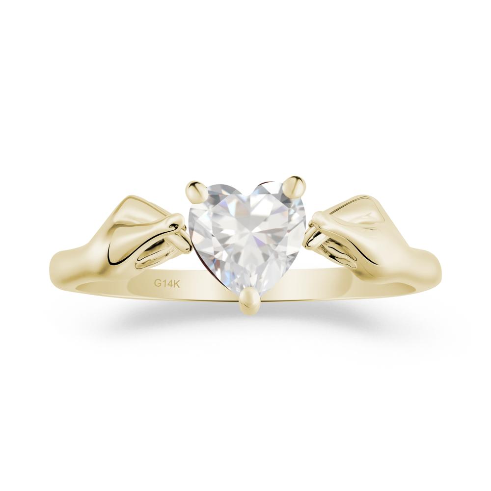 Finger Heart Cubic Zirconia Solitaire Ring - LUO Jewelry #metal_14k yellow gold