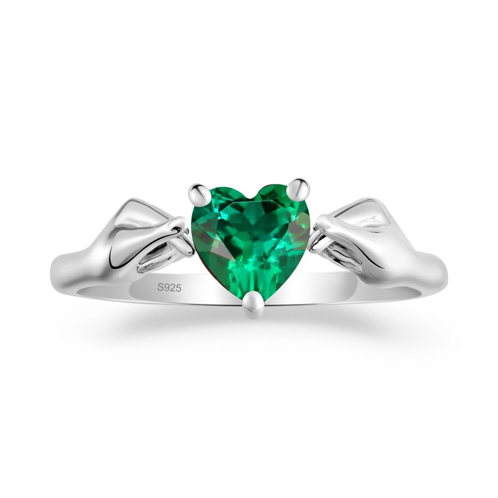 Finger Heart Emerald Solitaire Ring - LUO Jewelry #metal_sterling silver