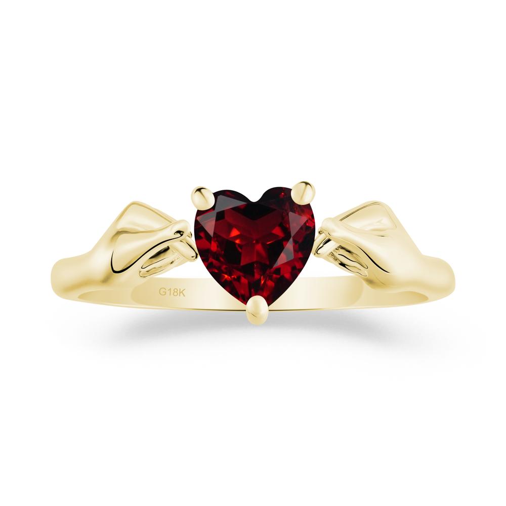 Heart Shaped Garnet Ring with Finger Heart - LUO Jewelry #metal_18k yellow gold