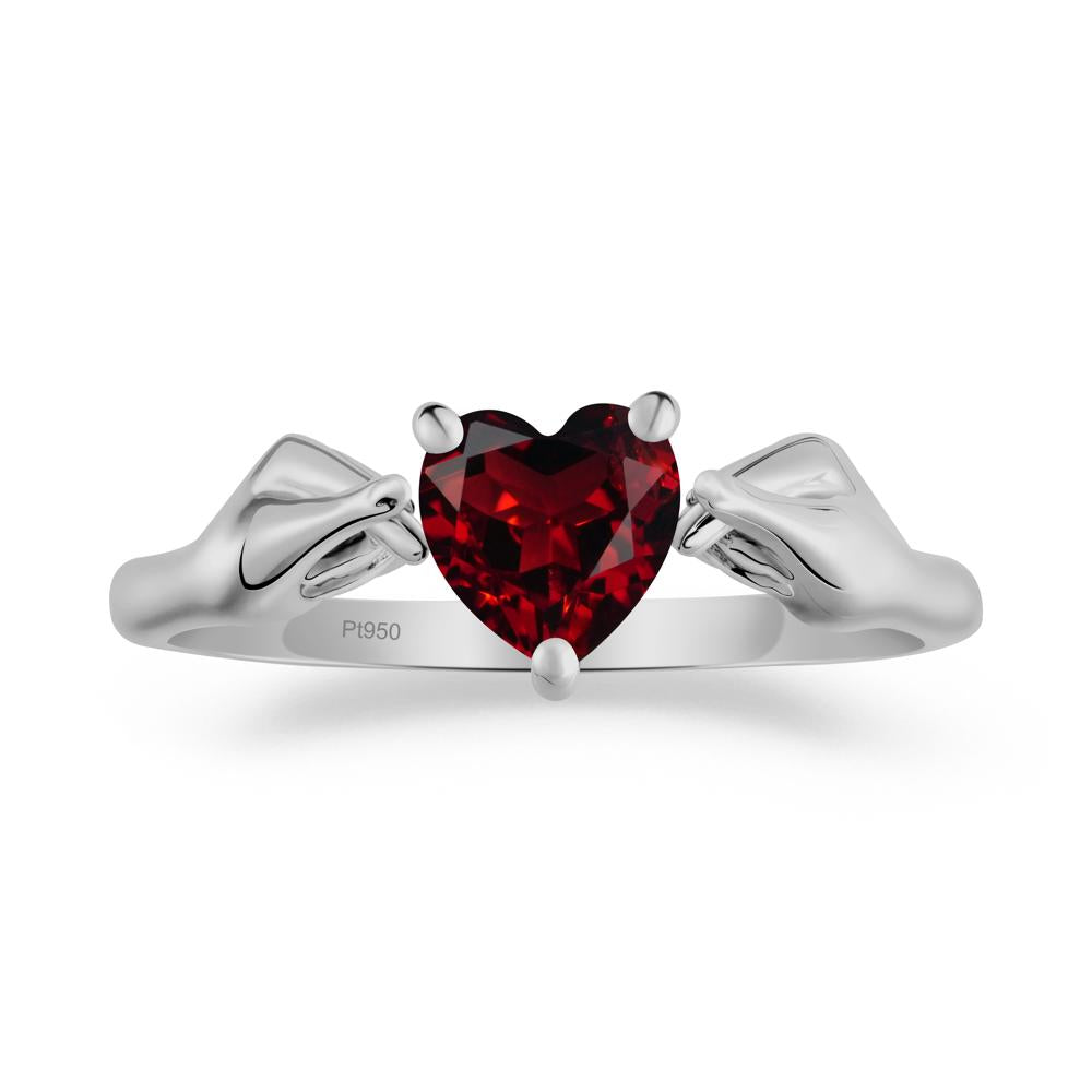 Heart Shaped Garnet Ring with Finger Heart - LUO Jewelry #metal_platinum