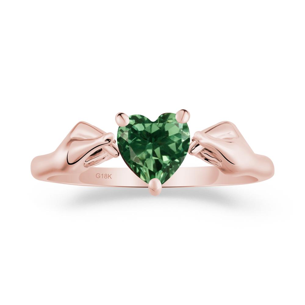 Heart Shaped Green Sapphire Ring with Finger Heart - LUO Jewelry #metal_18k rose gold