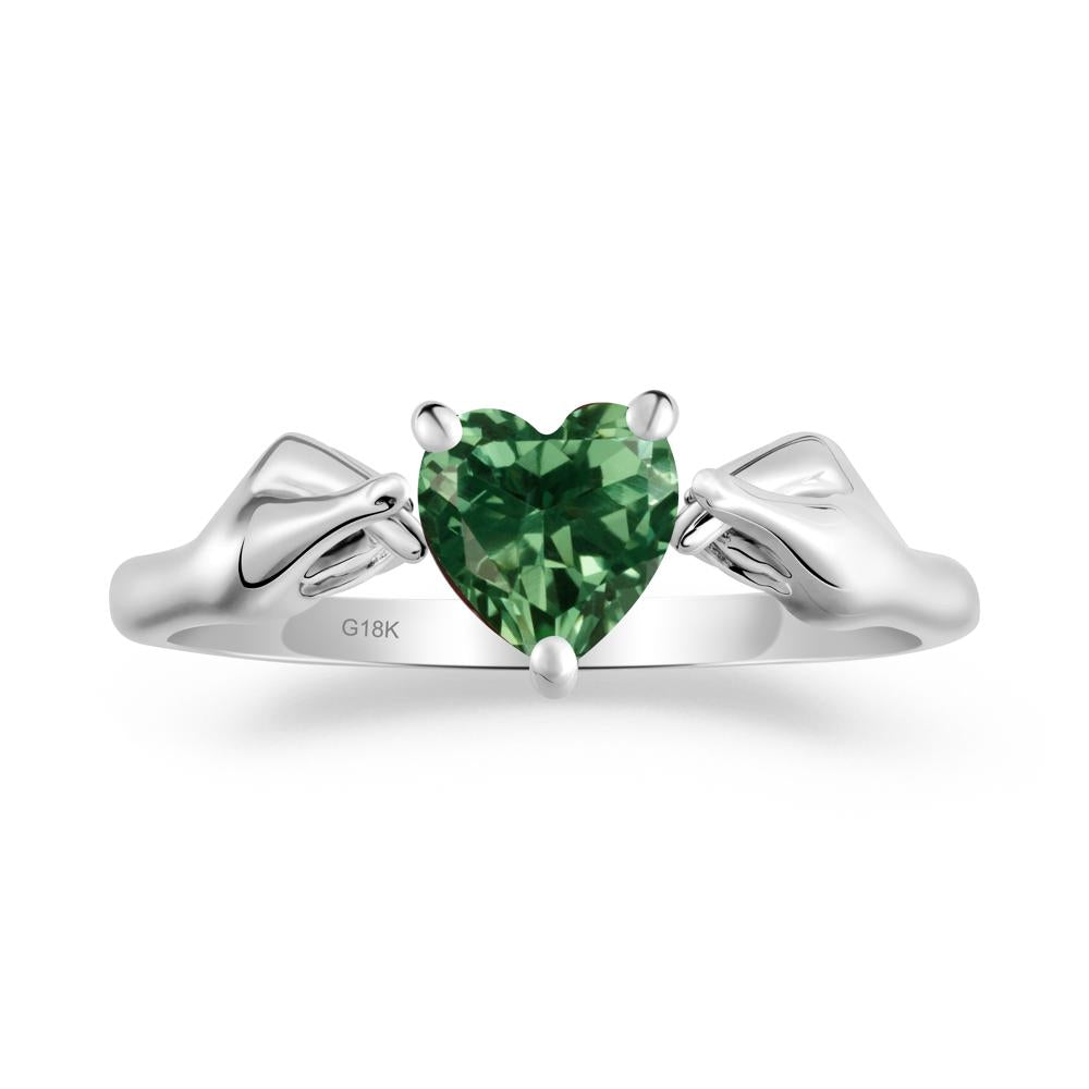 Heart Shaped Green Sapphire Ring with Finger Heart - LUO Jewelry #metal_18k white gold