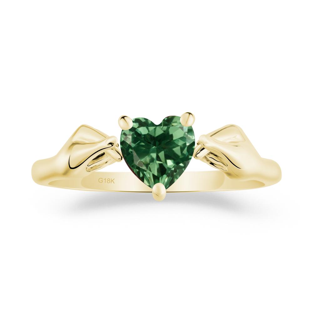Heart Shaped Green Sapphire Ring with Finger Heart - LUO Jewelry #metal_18k yellow gold