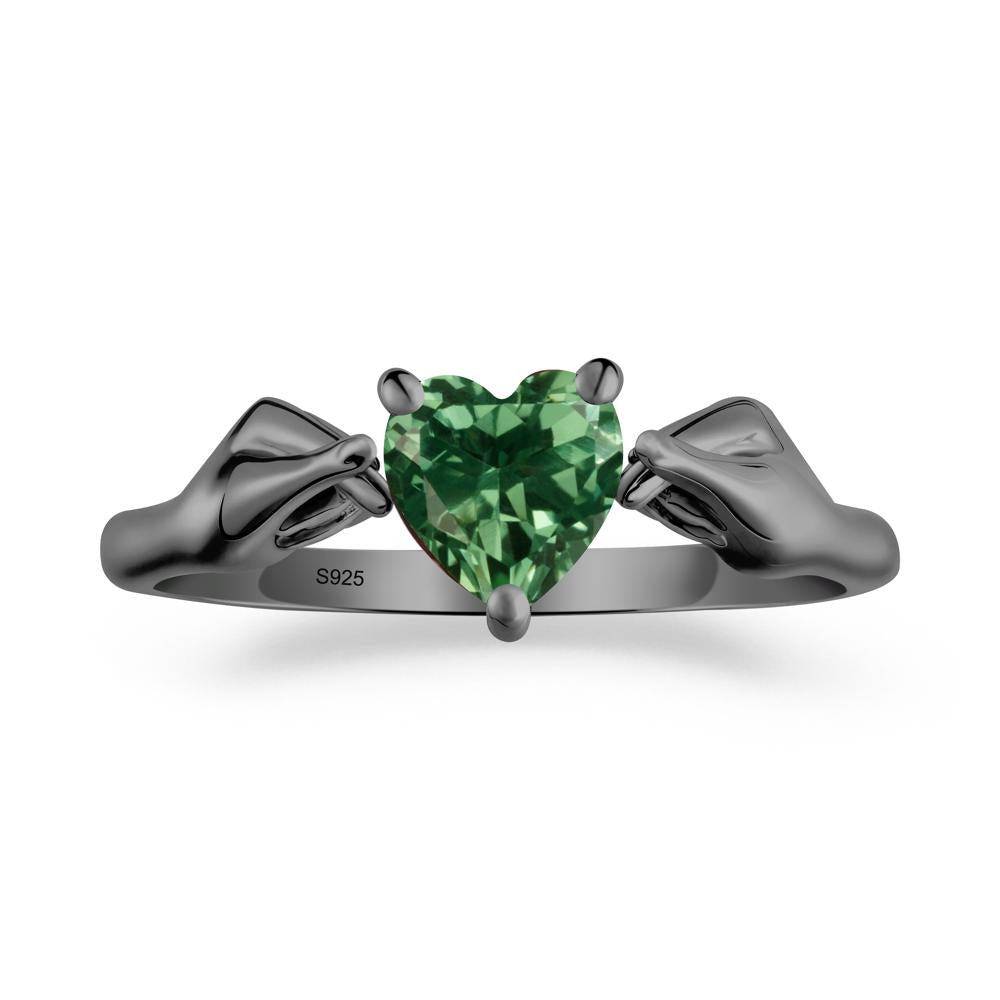 Heart Shaped Green Sapphire Ring with Finger Heart - LUO Jewelry #metal_black finish sterling silver