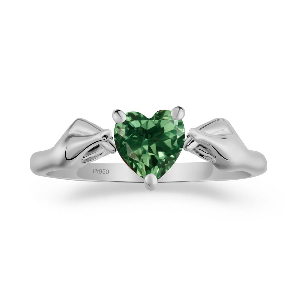Heart Shaped Green Sapphire Ring with Finger Heart - LUO Jewelry #metal_platinum