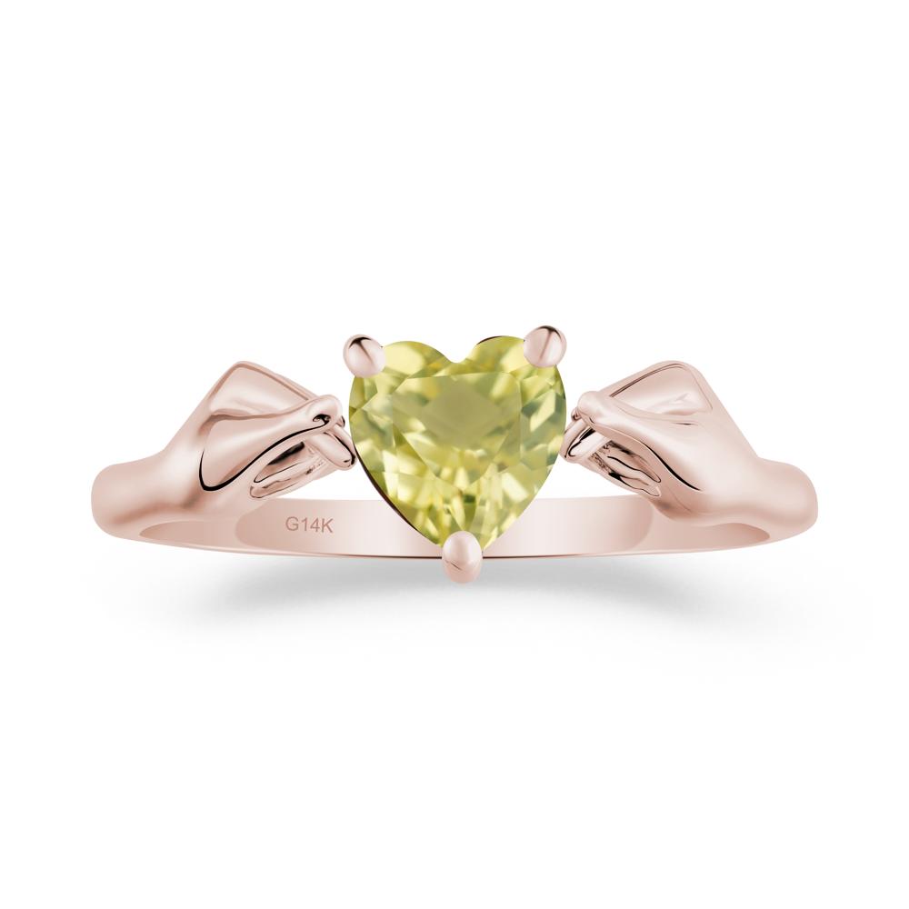 Finger Heart Lemon Quartz Solitaire Ring - LUO Jewelry #metal_14k rose gold