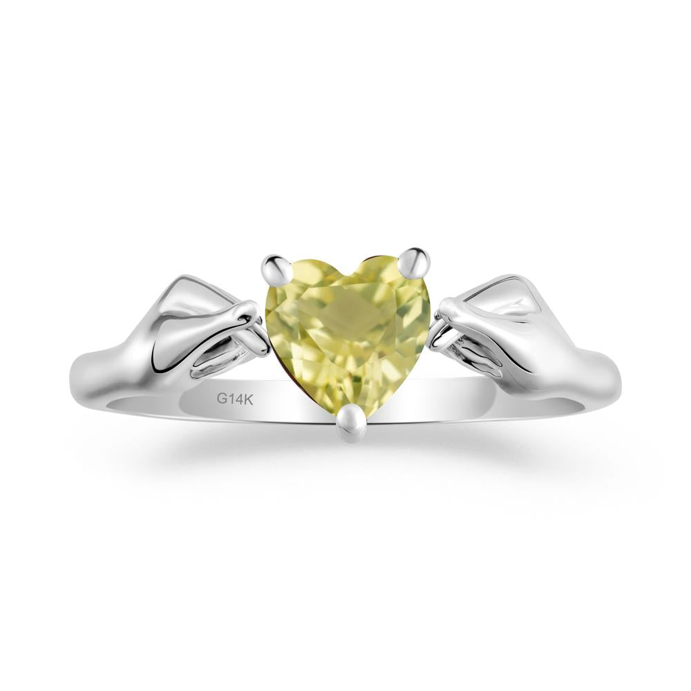 Finger Heart Lemon Quartz Solitaire Ring - LUO Jewelry #metal_14k white gold
