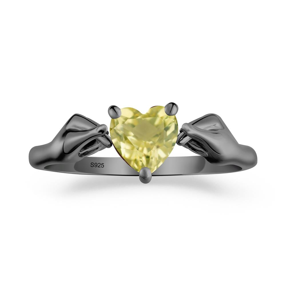 Finger Heart Lemon Quartz Solitaire Ring - LUO Jewelry #metal_black finish sterling silver