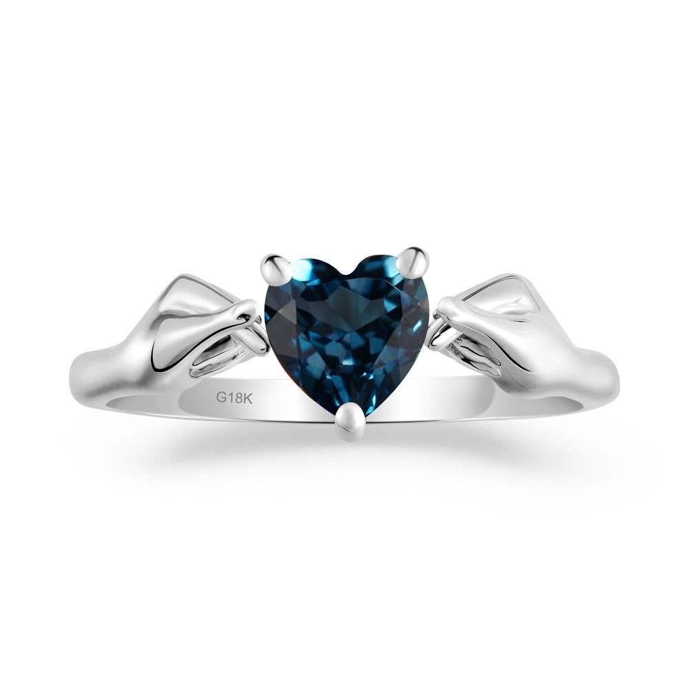 Heart Shaped London Blue Topaz Ring with Finger Heart - LUO Jewelry #metal_18k white gold
