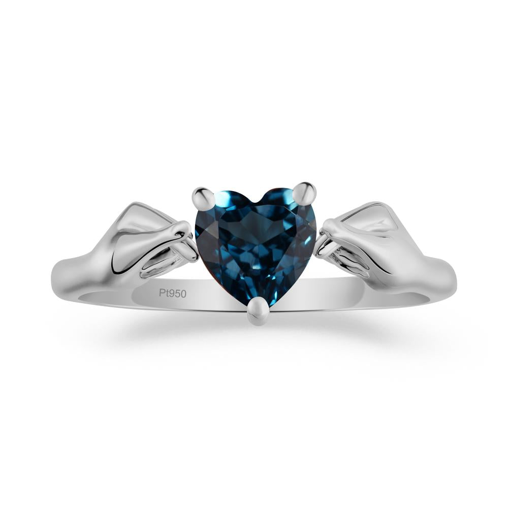 Heart Shaped London Blue Topaz Ring with Finger Heart - LUO Jewelry #metal_platinum
